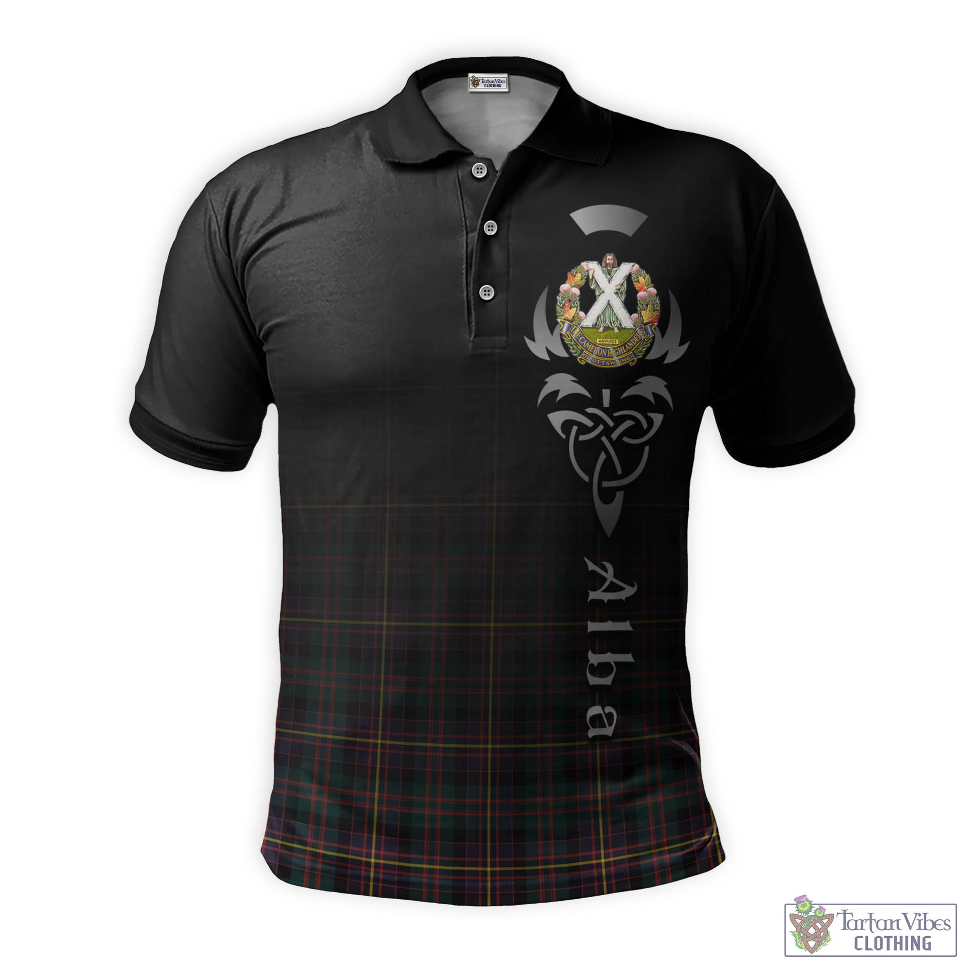 Tartan Vibes Clothing Cameron Highlanders of Ottawa Tartan Polo Shirt Featuring Alba Gu Brath Family Crest Celtic Inspired