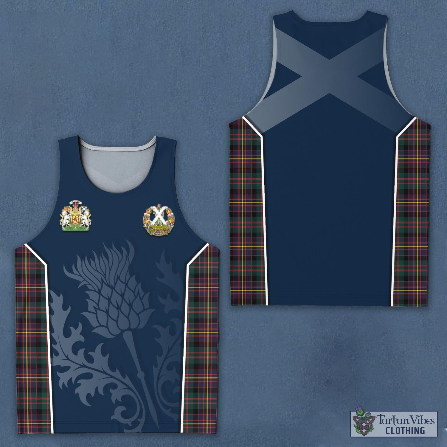 Tartan Vibes Clothing Cameron Highlanders of Ottawa Tartan Men's Tanks Top with Family Crest and Scottish Thistle Vibes Sport Style