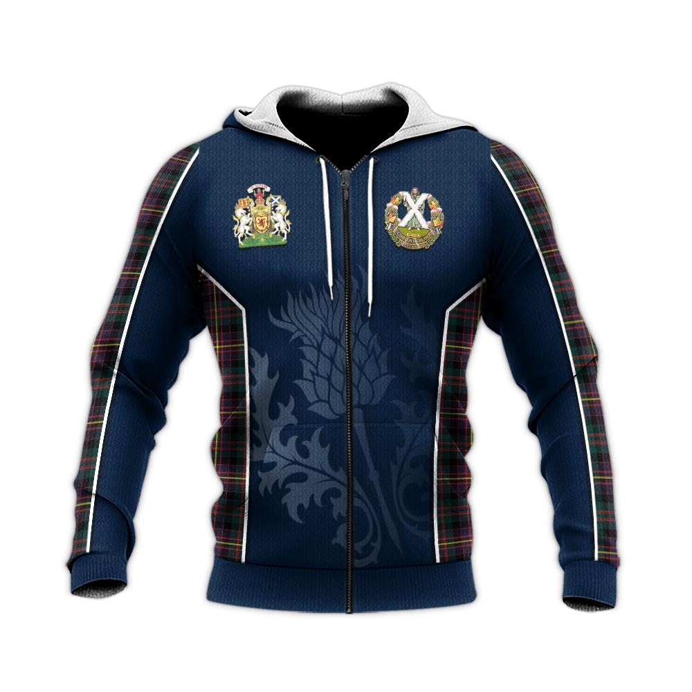 Tartan Vibes Clothing Cameron Highlanders of Ottawa Tartan Knitted Hoodie with Family Crest and Scottish Thistle Vibes Sport Style