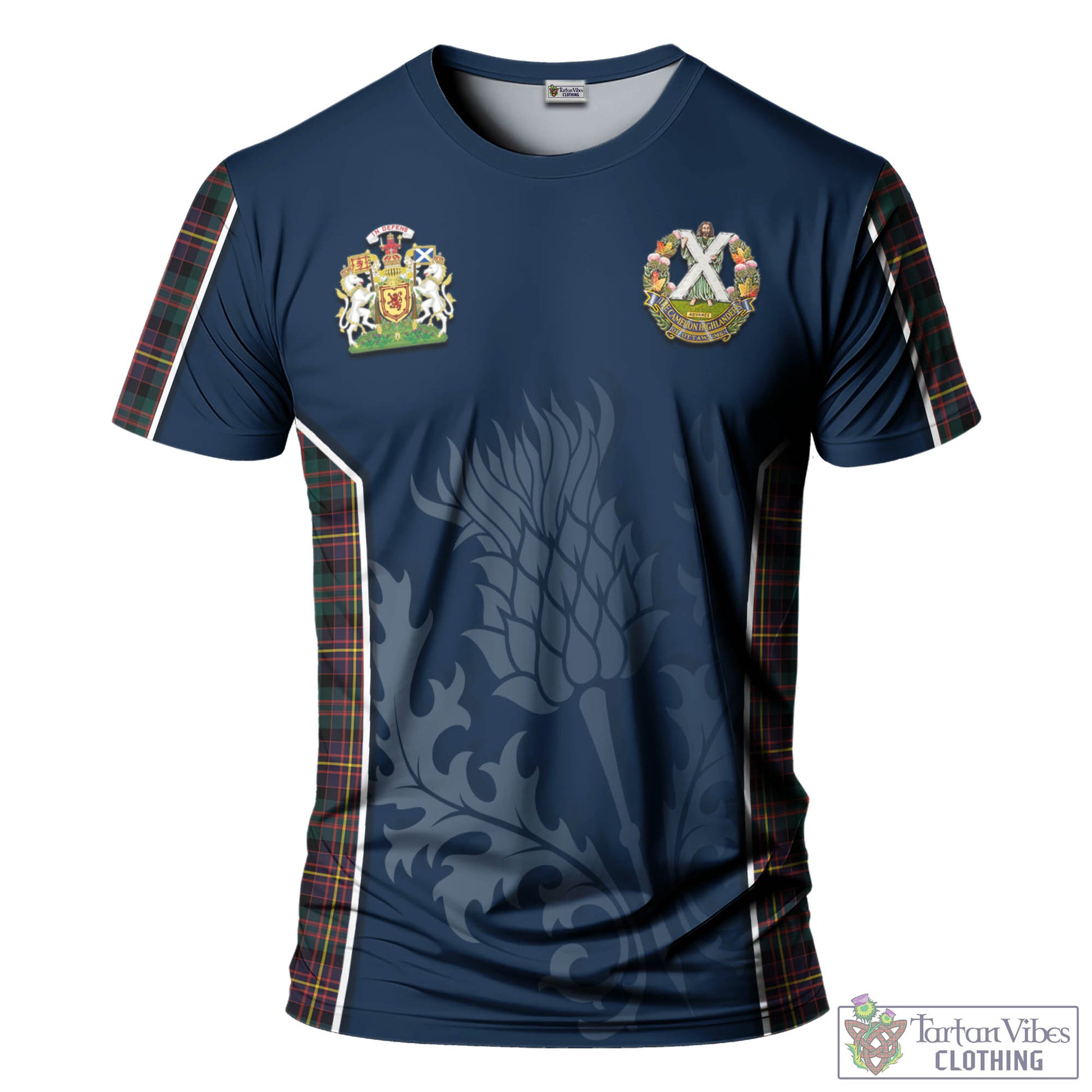 Tartan Vibes Clothing Cameron Highlanders of Ottawa Tartan T-Shirt with Family Crest and Scottish Thistle Vibes Sport Style