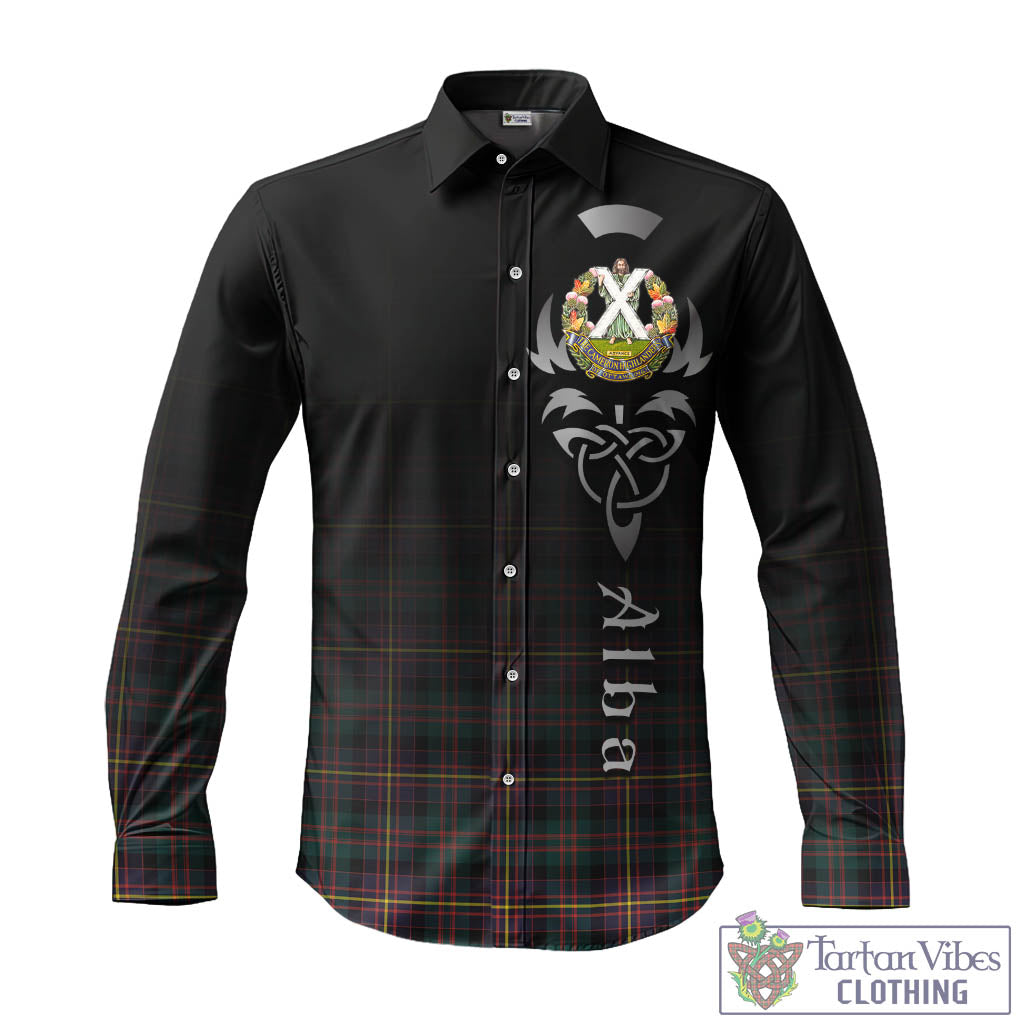 Tartan Vibes Clothing Cameron Highlanders of Ottawa Tartan Long Sleeve Button Up Featuring Alba Gu Brath Family Crest Celtic Inspired