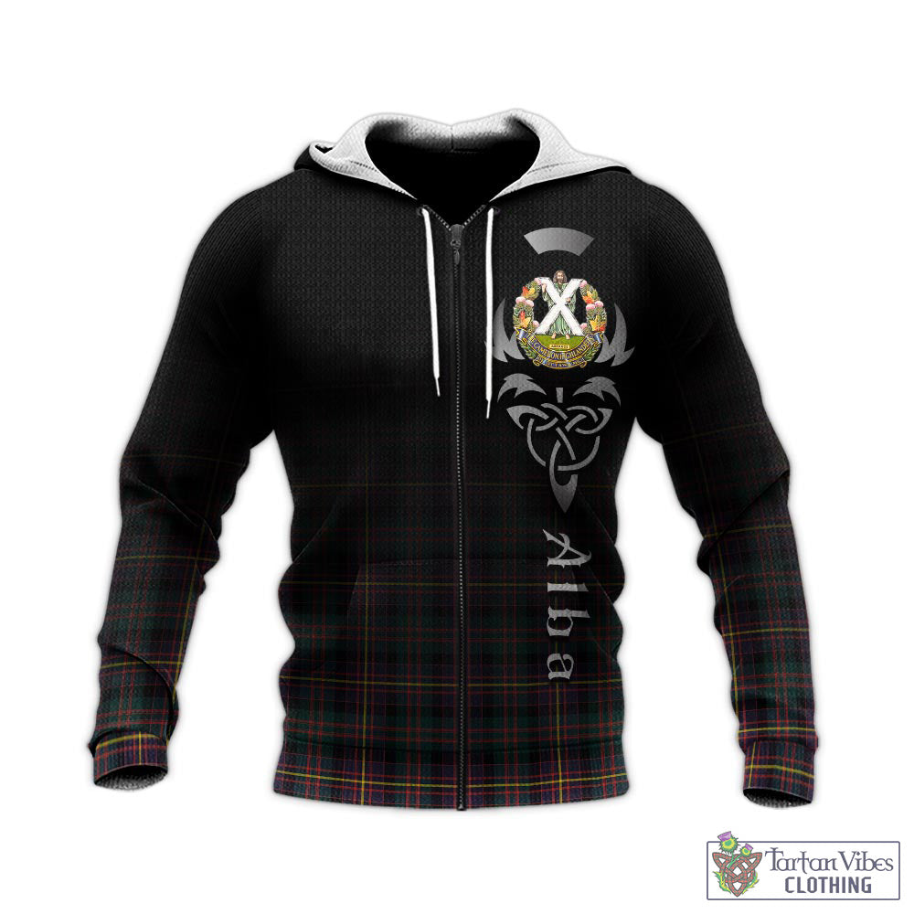 Tartan Vibes Clothing Cameron Highlanders of Ottawa Tartan Knitted Hoodie Featuring Alba Gu Brath Family Crest Celtic Inspired