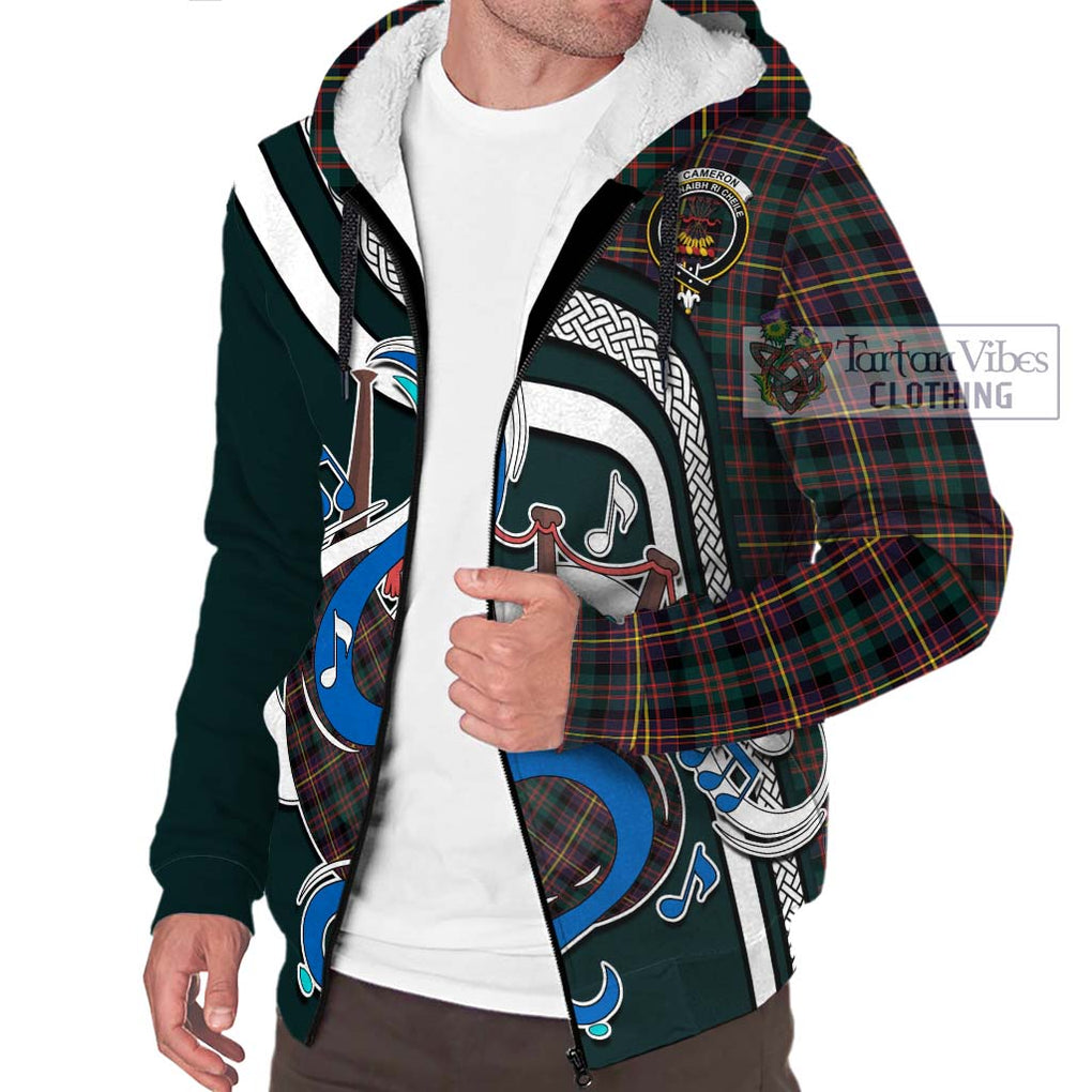 Cameron Highlanders of Ottawa Tartan Sherpa Hoodie with Epic Bagpipe Style Unisex - Tartanvibesclothing Shop