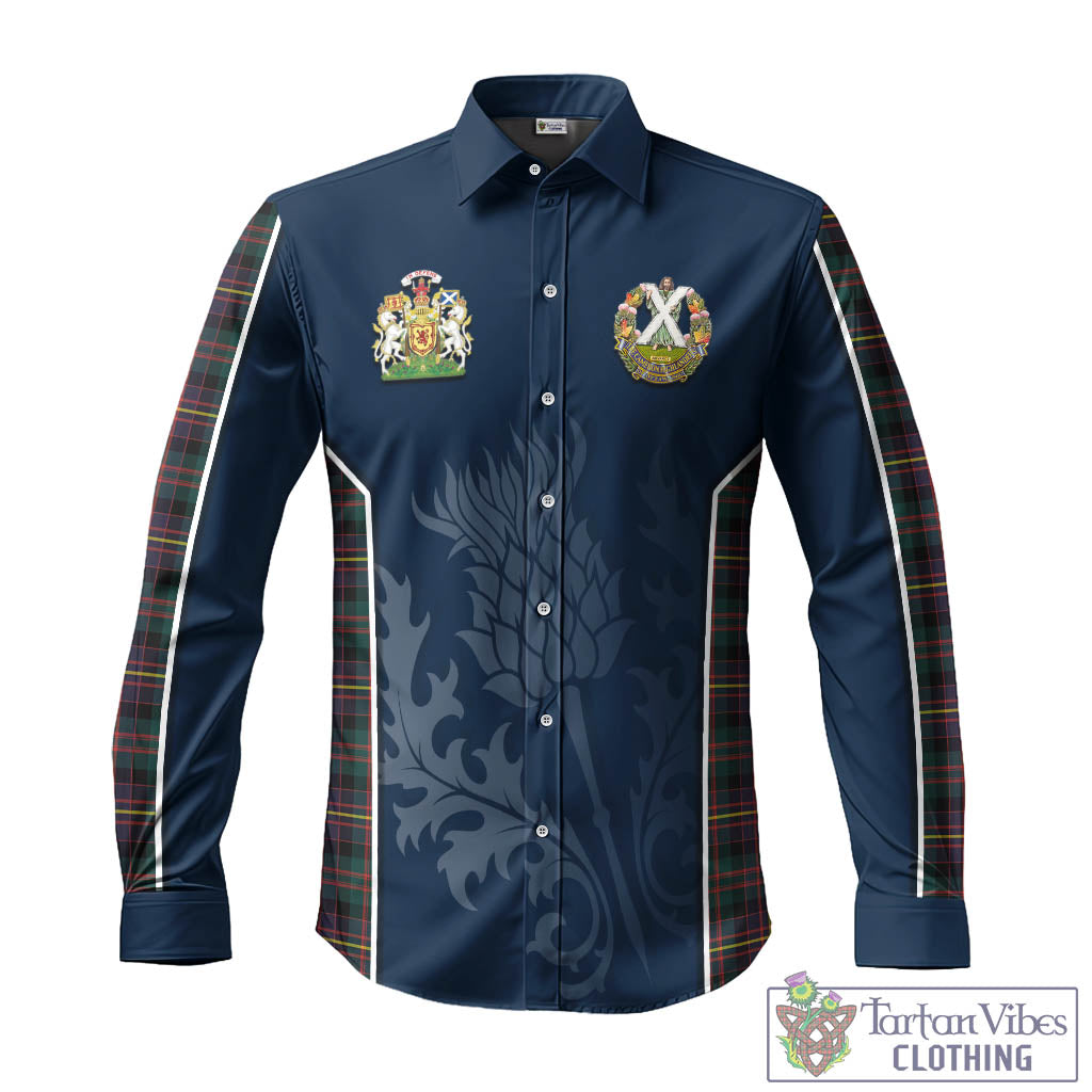 Tartan Vibes Clothing Cameron Highlanders of Ottawa Tartan Long Sleeve Button Up Shirt with Family Crest and Scottish Thistle Vibes Sport Style