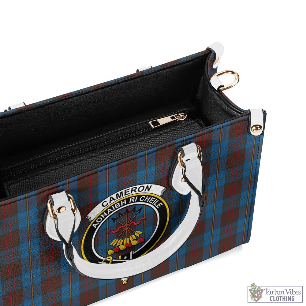 Tartan Vibes Clothing Cameron Hunting Tartan Luxury Leather Handbags with Family Crest