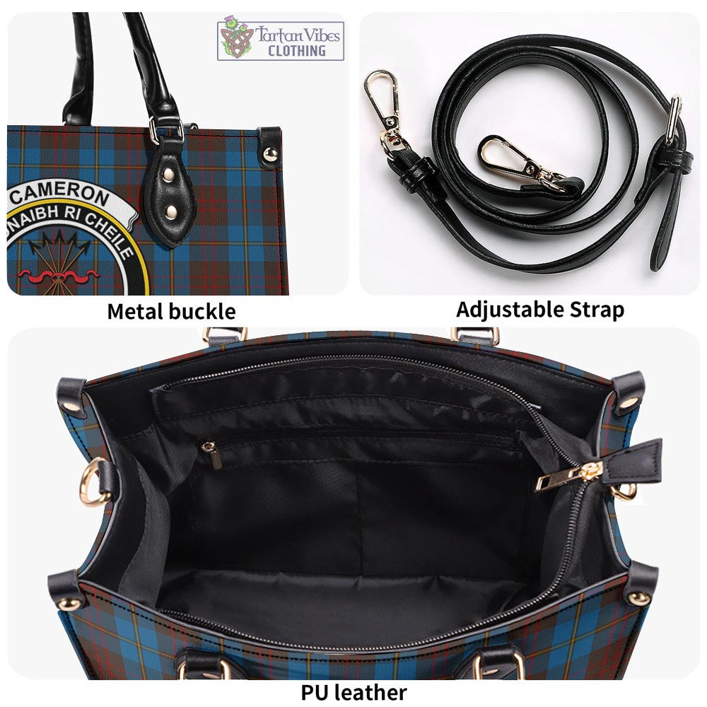 Tartan Vibes Clothing Cameron Hunting Tartan Luxury Leather Handbags with Family Crest