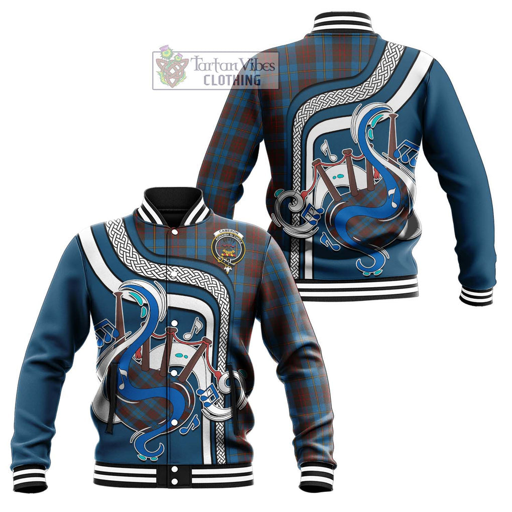 Tartan Vibes Clothing Cameron Hunting Tartan Baseball Jacket with Epic Bagpipe Style