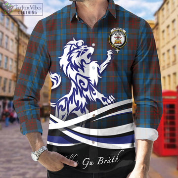 Cameron Hunting Tartan Long Sleeve Button Up Shirt with Alba Gu Brath Regal Lion Emblem