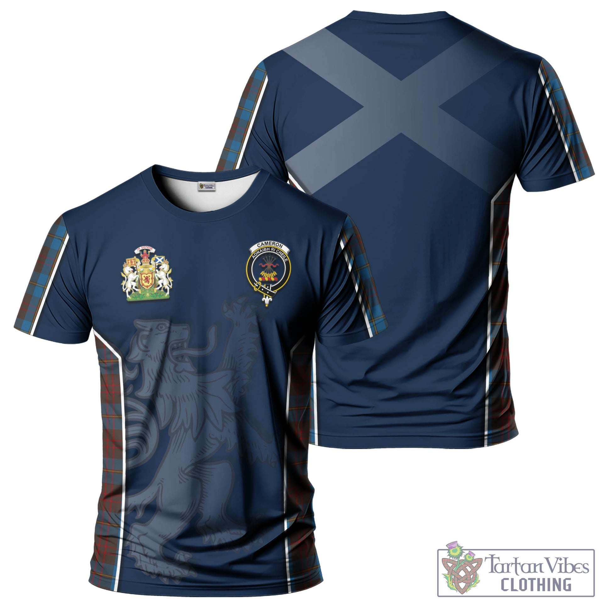 Tartan Vibes Clothing Cameron Hunting Tartan T-Shirt with Family Crest and Lion Rampant Vibes Sport Style