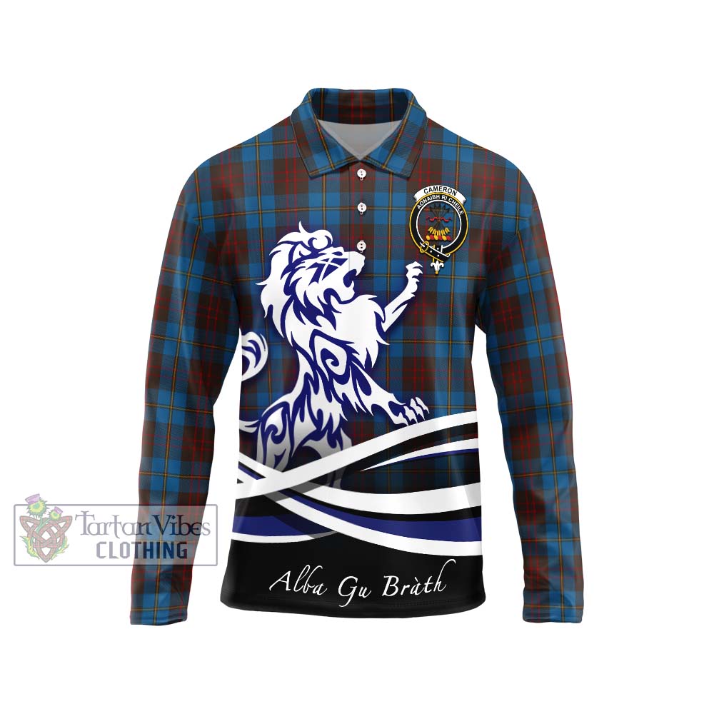 Cameron Hunting Tartan Long Sleeve Polo Shirt with Alba Gu Brath Regal Lion Emblem Unisex - Tartanvibesclothing Shop