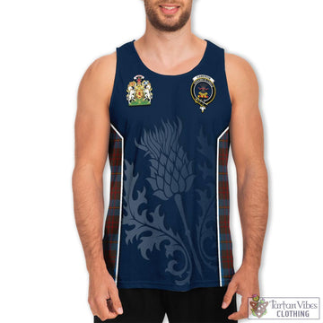 Cameron Hunting Tartan Men's Tanks Top with Family Crest and Scottish Thistle Vibes Sport Style