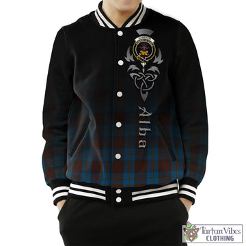 Cameron Hunting Tartan Baseball Jacket Featuring Alba Gu Brath Family Crest Celtic Inspired