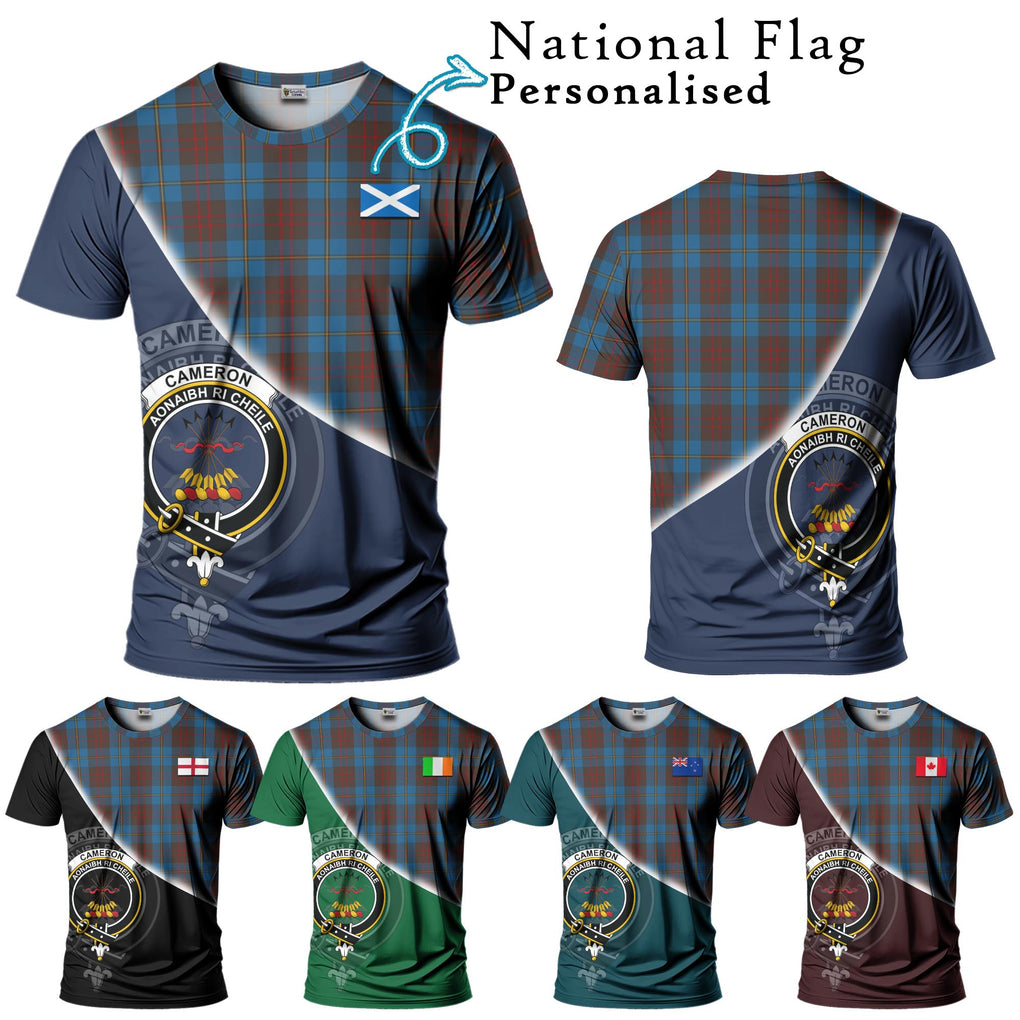 Cameron Hunting Tartan T-Shirt with Personalised National Flag and Family Crest Half Style Kid's Shirt - Tartanvibesclothing Shop