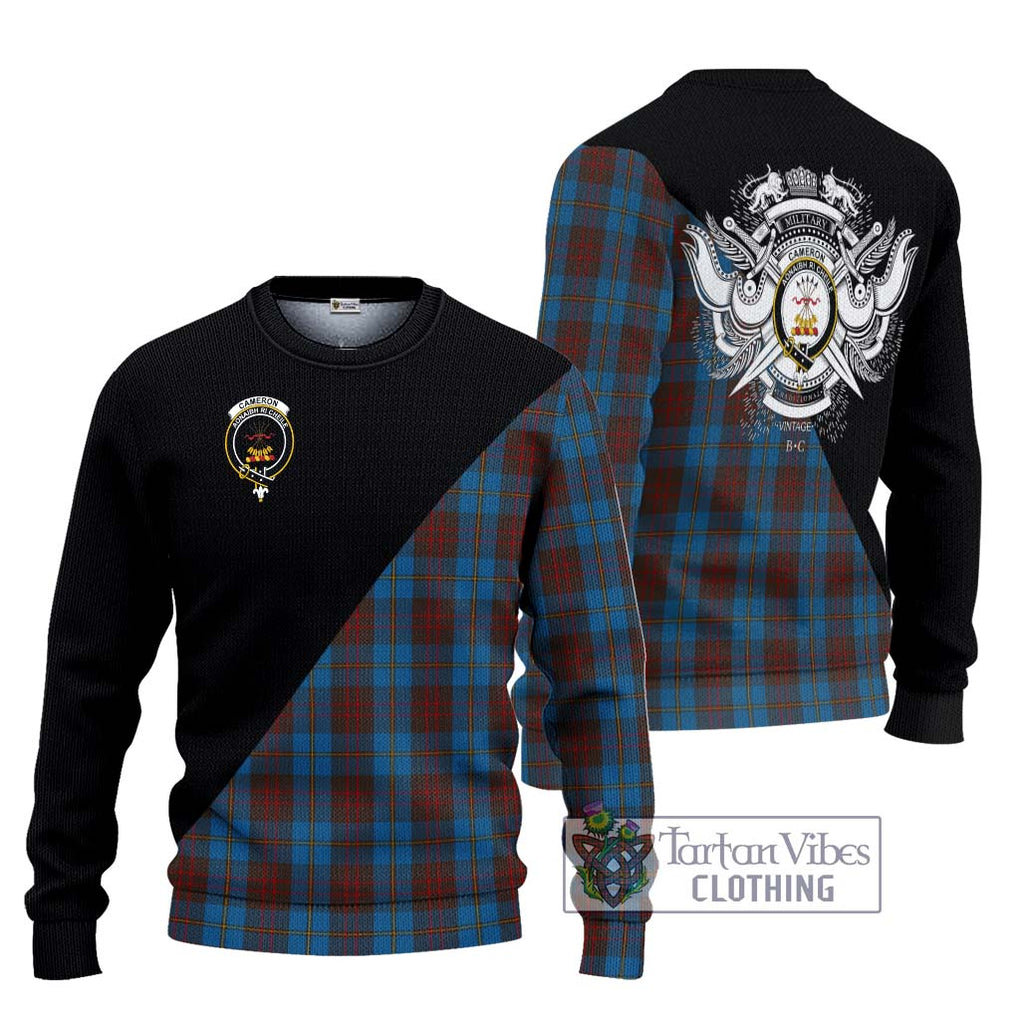 Cameron Hunting Tartan Knitted Sweater with Family Crest and Military Logo Style Unisex - Tartanvibesclothing Shop