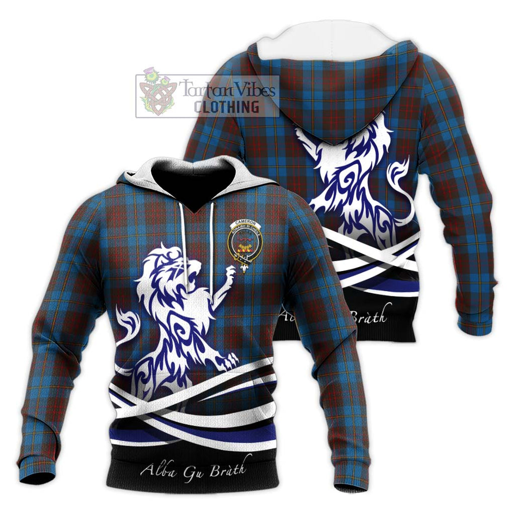 Cameron Hunting Tartan Knitted Hoodie with Alba Gu Brath Regal Lion Emblem Unisex Knitted Pullover Hoodie - Tartanvibesclothing Shop