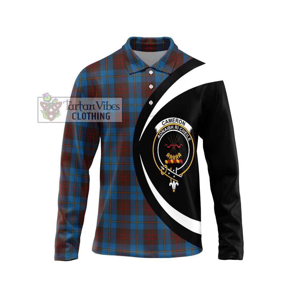 Cameron Hunting Tartan Long Sleeve Polo Shirt with Family Crest Circle Style Unisex - Tartan Vibes Clothing