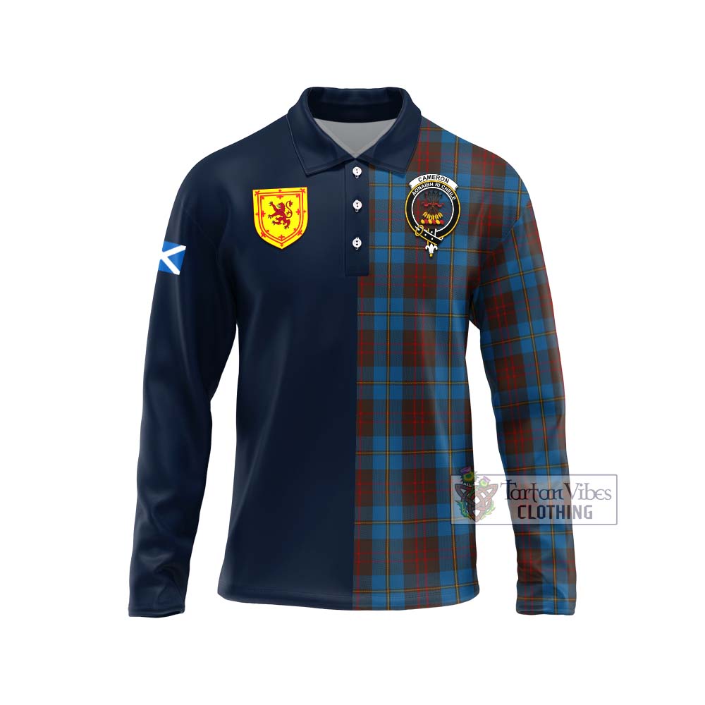 Tartan Vibes Clothing Cameron Hunting Tartan Long Sleeve Polo Shirt with Scottish Lion Royal Arm Half Style