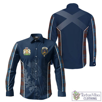 Cameron Hunting Tartan Long Sleeve Button Up Shirt with Family Crest and Scottish Thistle Vibes Sport Style