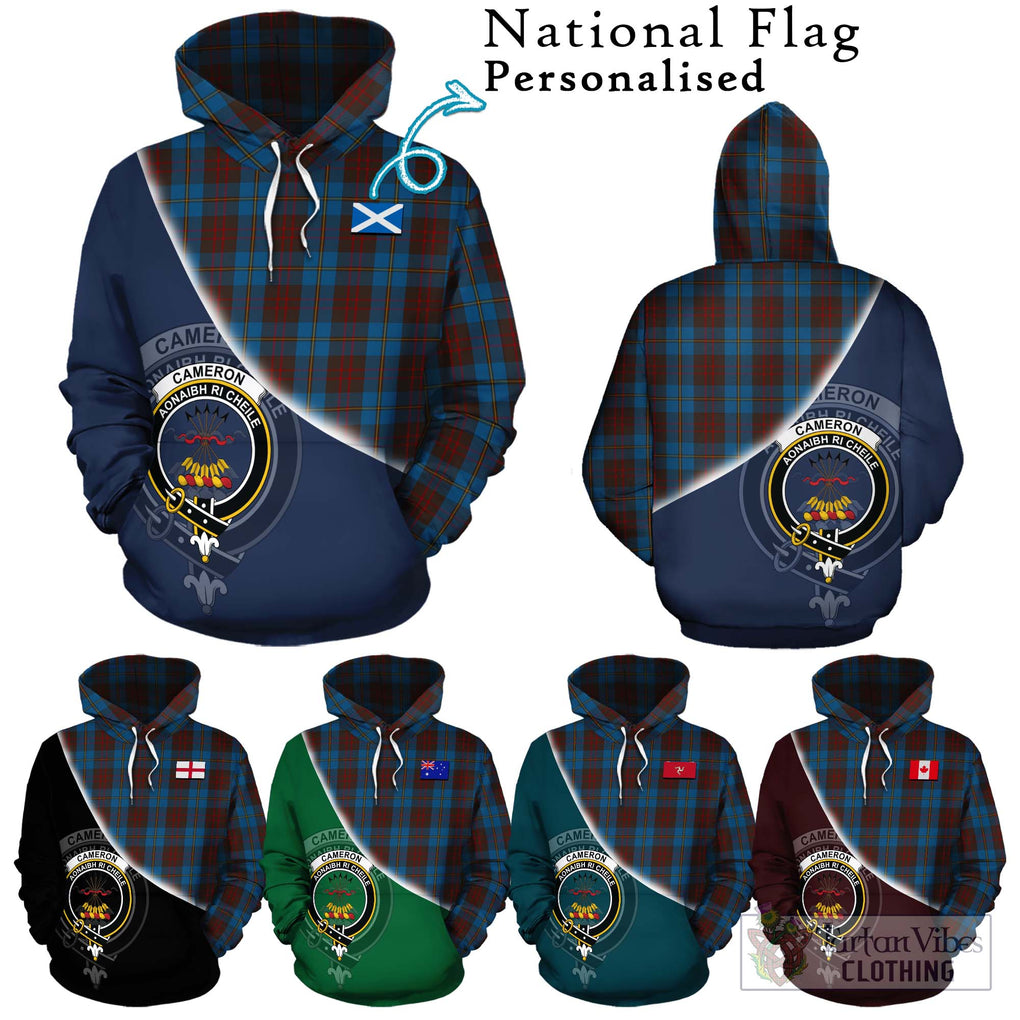 Cameron Hunting Tartan Hoodie with Personalised National Flag and Family Crest Half Style Zip Hoodie - Tartanvibesclothing Shop