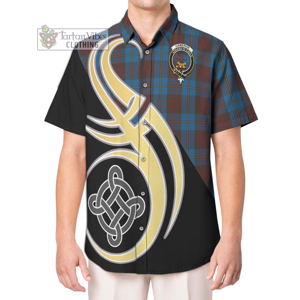 Cameron Hunting Tartan Short Sleeve Button Shirt with Family Crest and Celtic Symbol Style Kid - Tartan Vibes Clothing