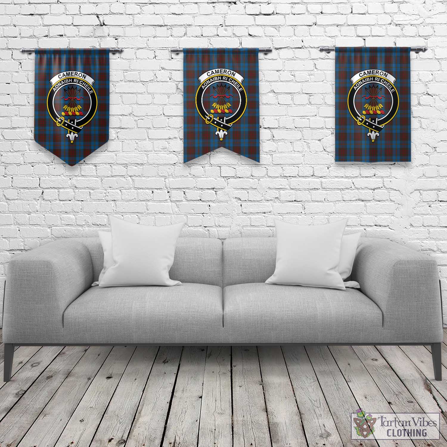 Tartan Vibes Clothing Cameron Hunting Tartan Gonfalon, Tartan Banner with Family Crest