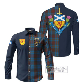 Cameron Hunting Tartan Long Sleeve Button Shirt Alba with Scottish Lion Royal Arm Half Style