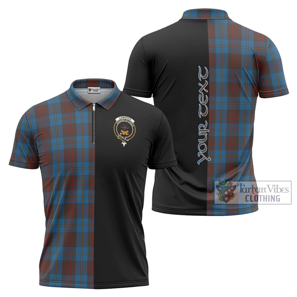 Cameron Hunting Tartan Zipper Polo Shirt with Family Crest and Half Of Me Style Unisex - Tartanvibesclothing Shop