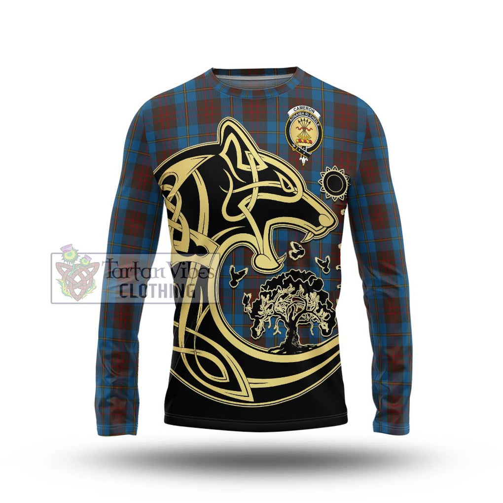 Cameron Hunting Tartan Long Sleeve T-Shirt with Family Crest Celtic Wolf Style Unisex - Tartan Vibes Clothing