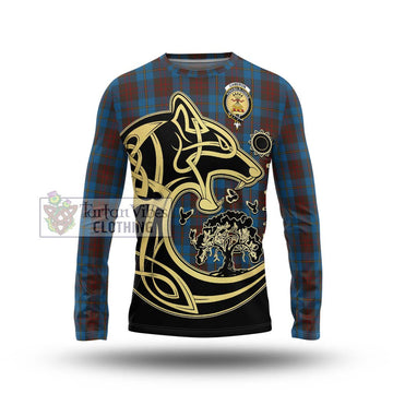 Cameron Hunting Tartan Long Sleeve T-Shirt with Family Crest Celtic Wolf Style