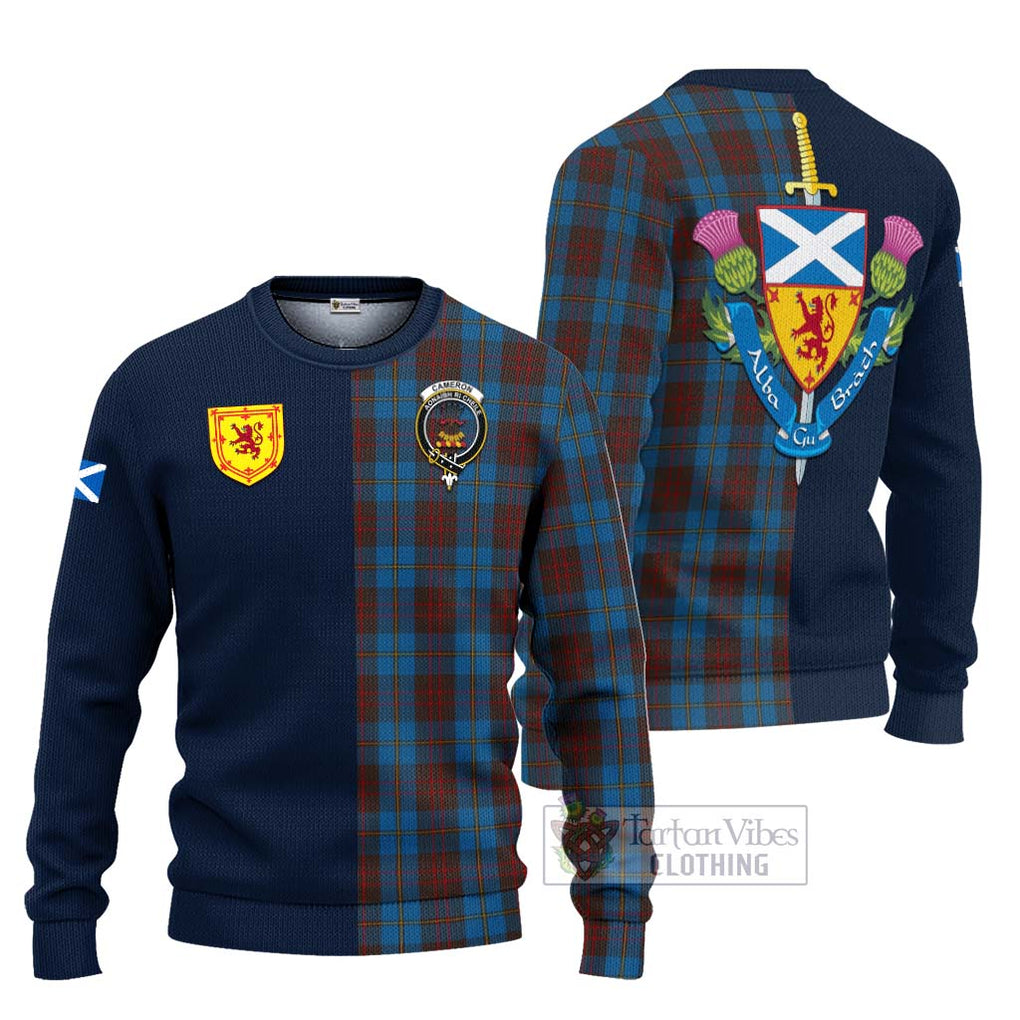 Tartan Vibes Clothing Cameron Hunting Tartan Knitted Sweater with Scottish Lion Royal Arm Half Style