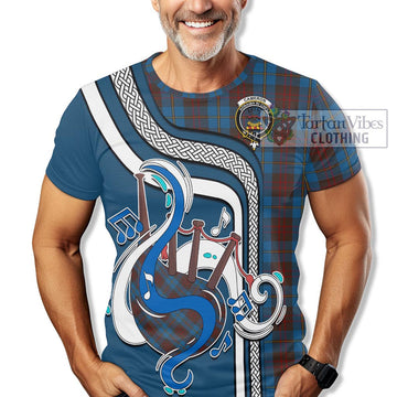 Cameron Hunting Tartan T-Shirt with Epic Bagpipe Style