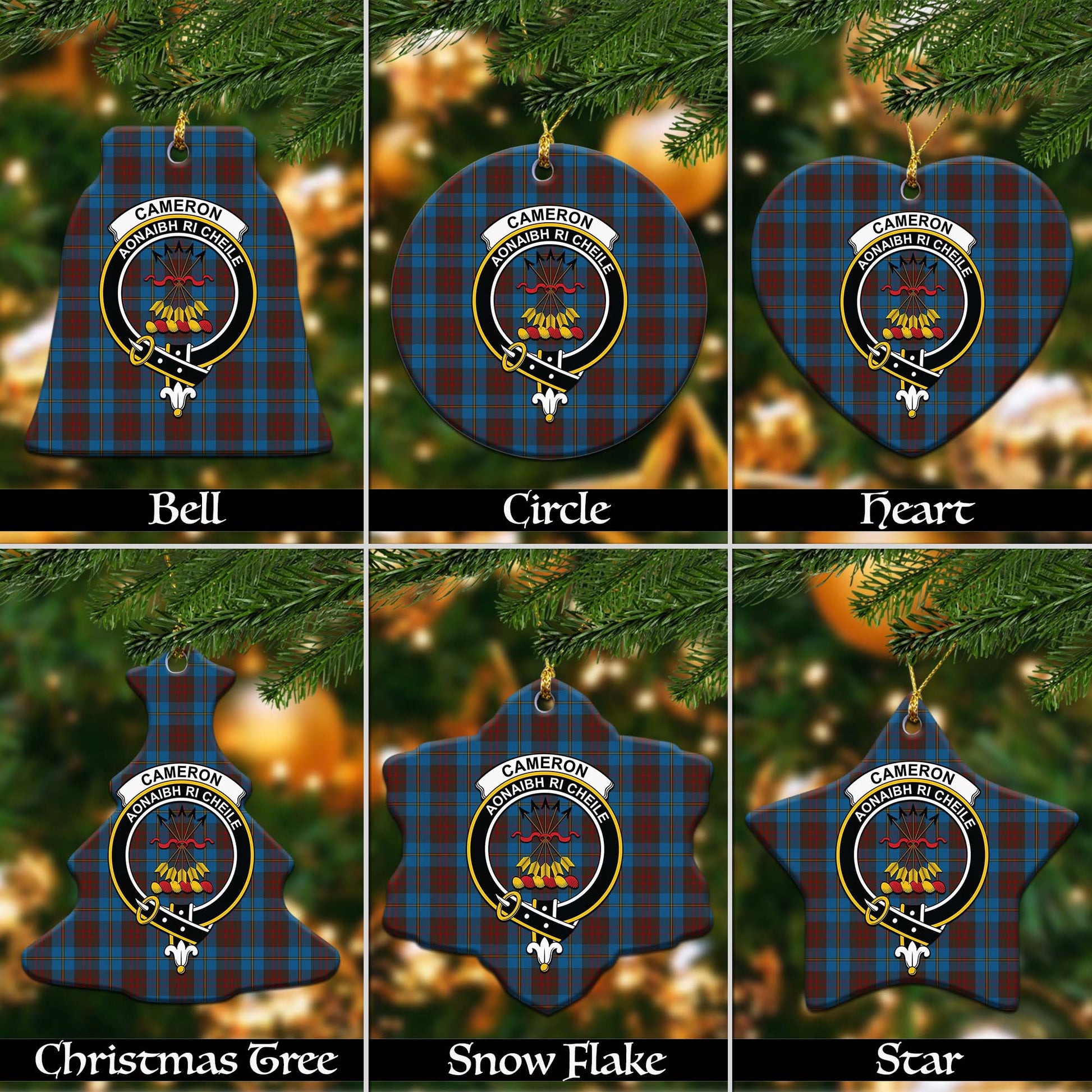 Cameron Hunting Tartan Christmas Ornaments with Family Crest Ceramic Bell Pack 1: ornament * 1 piece - Tartanvibesclothing