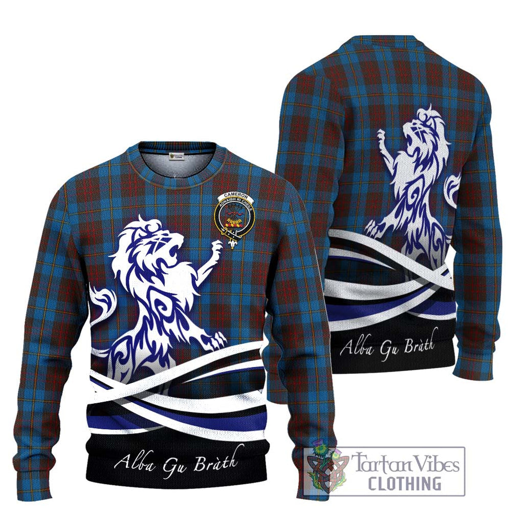 Cameron Hunting Tartan Knitted Sweater with Alba Gu Brath Regal Lion Emblem Unisex - Tartanvibesclothing Shop