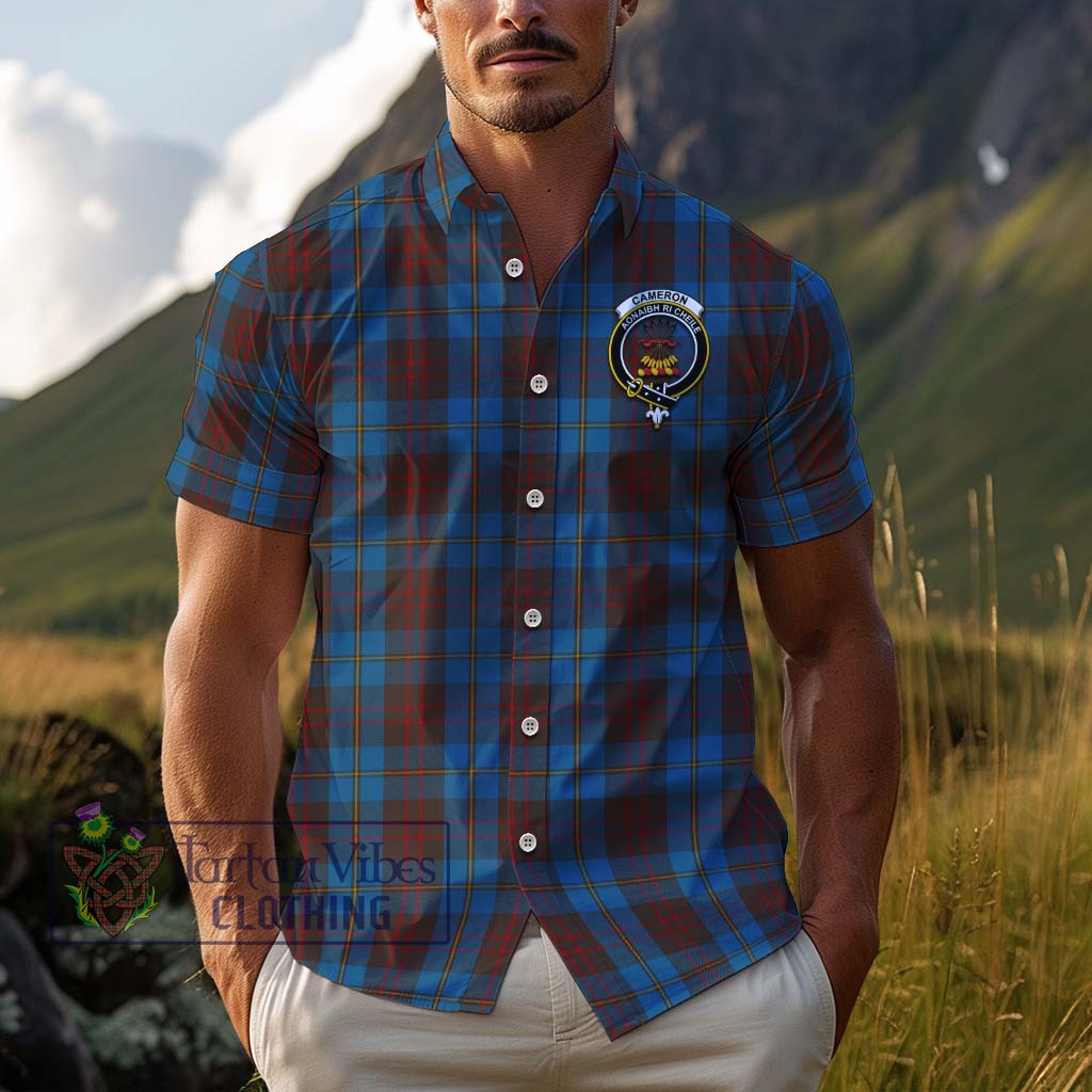 Tartan Vibes Clothing Cameron Hunting Tartan Cotton Hawaiian Shirt with Family Crest