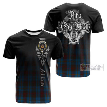 Cameron Hunting Tartan Cotton T-shirt Featuring Alba Gu Brath Family Crest Celtic Inspired