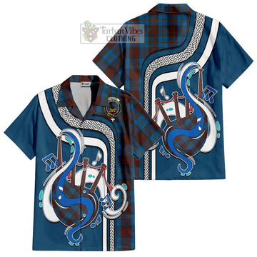 Cameron Hunting Tartan Short Sleeve Button Shirt with Epic Bagpipe Style