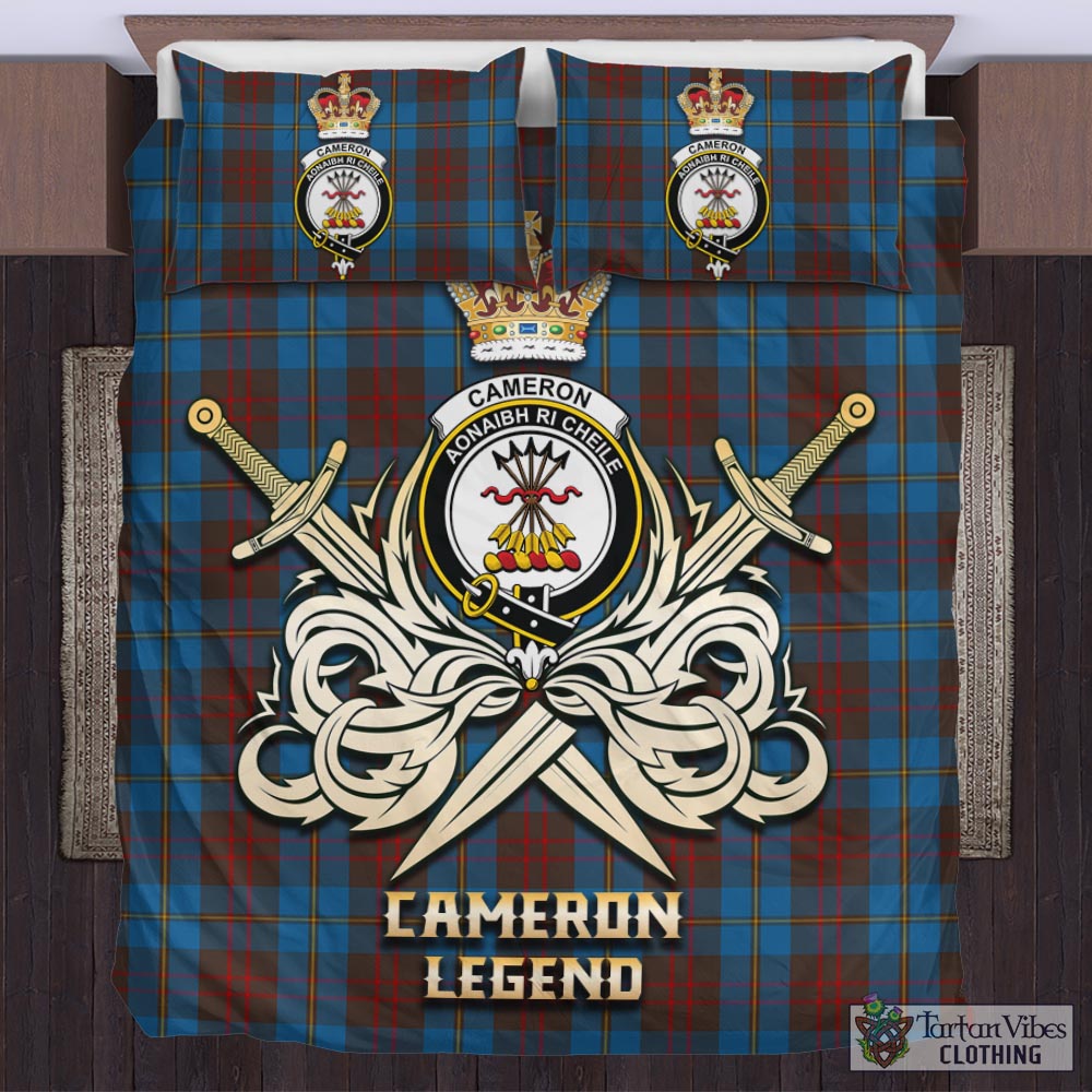 Tartan Vibes Clothing Cameron Hunting Tartan Bedding Set with Clan Crest and the Golden Sword of Courageous Legacy