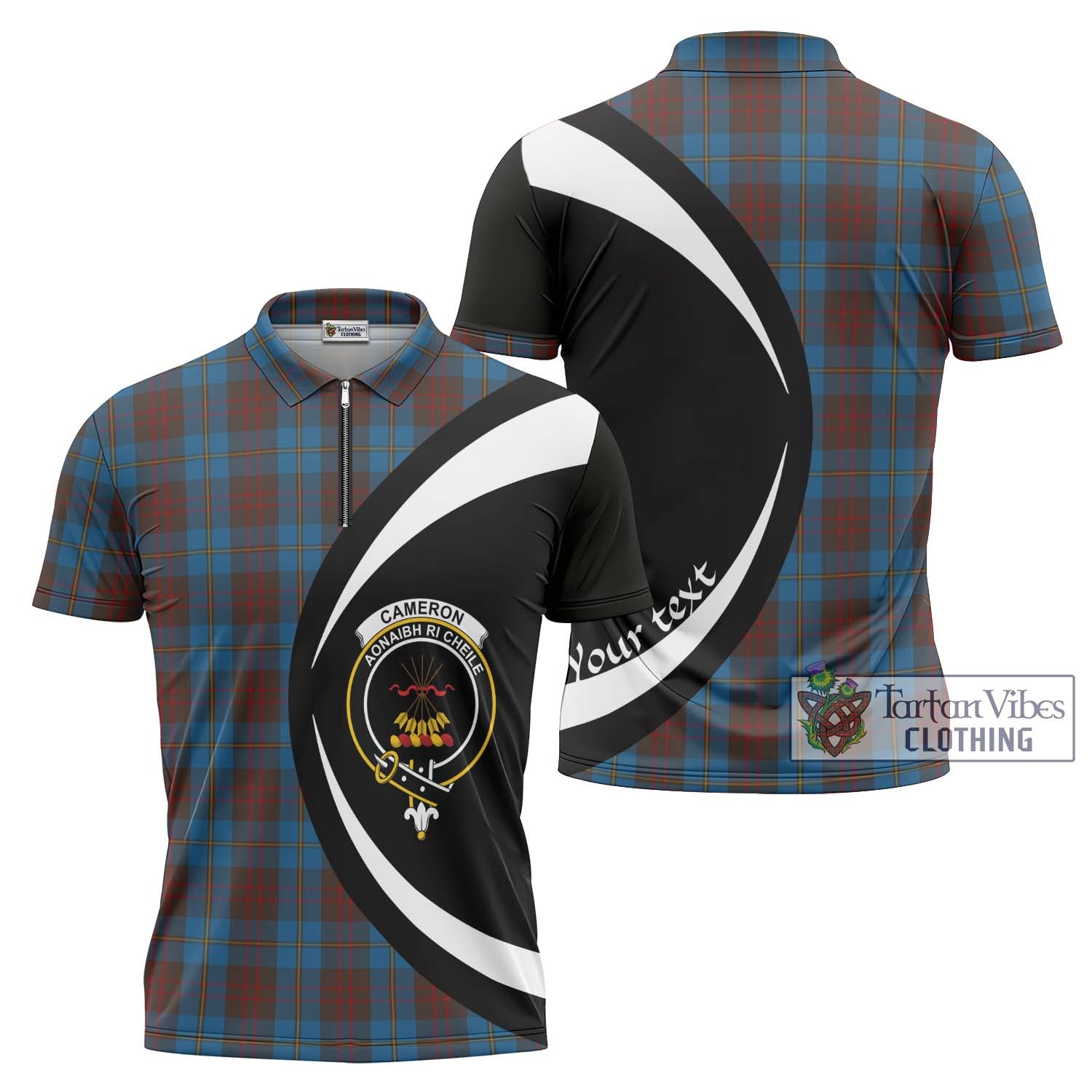 Tartan Vibes Clothing Cameron Hunting Tartan Zipper Polo Shirt with Family Crest Circle Style