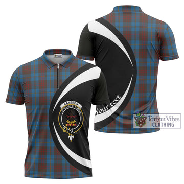 Cameron Hunting Tartan Zipper Polo Shirt with Family Crest Circle Style