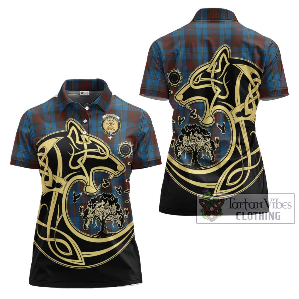 Cameron Hunting Tartan Women's Polo Shirt with Family Crest Celtic Wolf Style Women - Tartanvibesclothing Shop