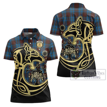 Cameron Hunting Tartan Women's Polo Shirt with Family Crest Celtic Wolf Style