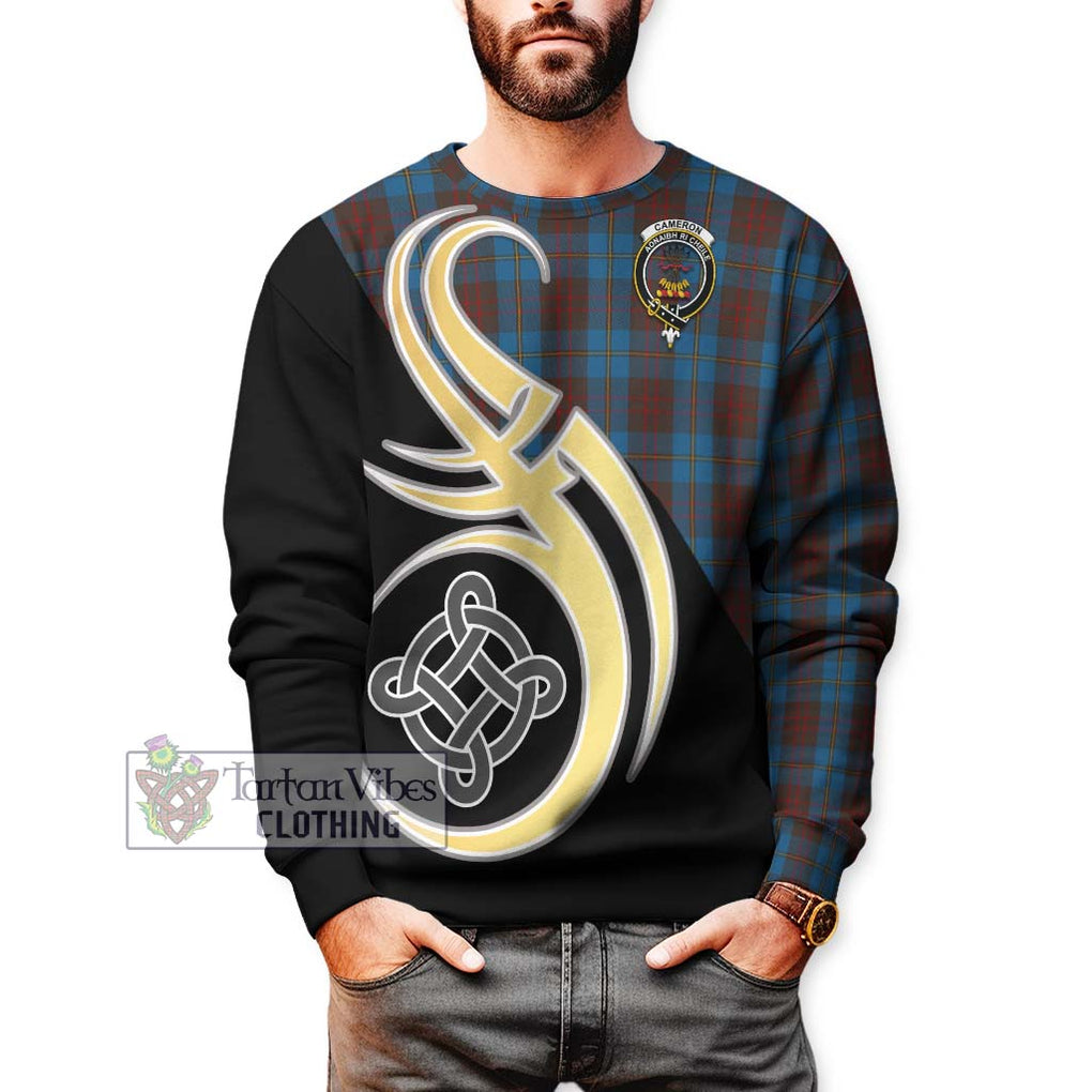 Cameron Hunting Tartan Sweatshirt with Family Crest and Celtic Symbol Style Unisex - Tartan Vibes Clothing