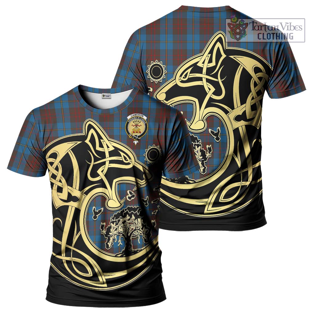 Tartan Vibes Clothing Cameron Hunting Tartan T-Shirt with Family Crest Celtic Wolf Style