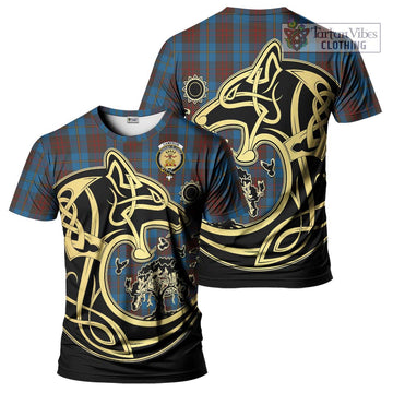 Cameron Hunting Tartan T-Shirt with Family Crest Celtic Wolf Style