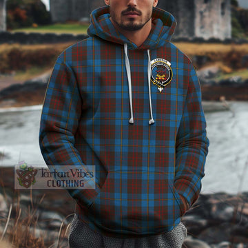 Cameron Hunting Tartan Cotton Hoodie with Family Crest