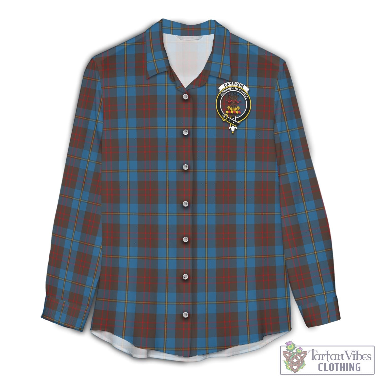 Tartan Vibes Clothing Cameron Hunting Tartan Womens Casual Shirt with Family Crest