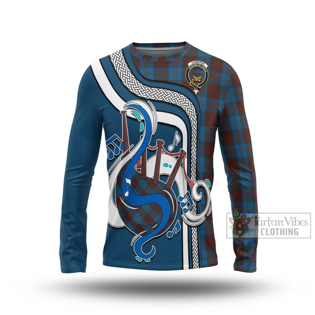 Tartan Vibes Clothing Cameron Hunting Tartan Long Sleeve T-Shirt with Epic Bagpipe Style