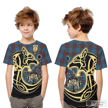 Cameron Hunting Tartan Kid T-Shirt with Family Crest Celtic Wolf Style
