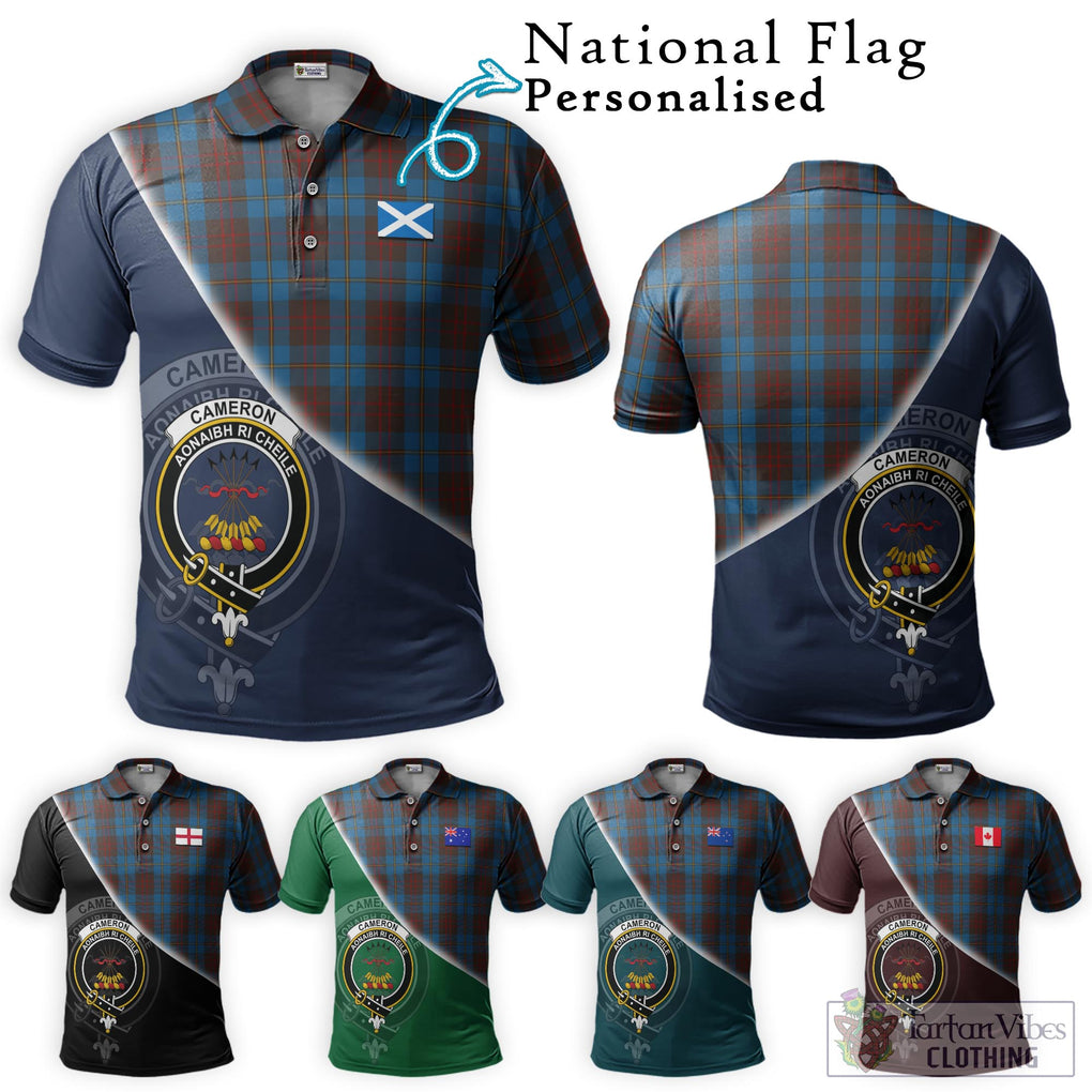 Cameron Hunting Tartan Polo Shirt with Personalised National Flag and Family Crest Half Style Maroon - Tartanvibesclothing Shop