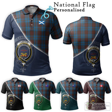 Cameron Hunting Tartan Polo Shirt with Personalised National Flag and Family Crest Half Style